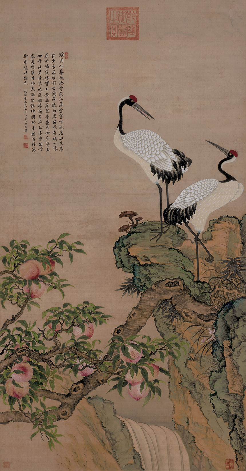 邹一桂《蟠桃双鹤图》