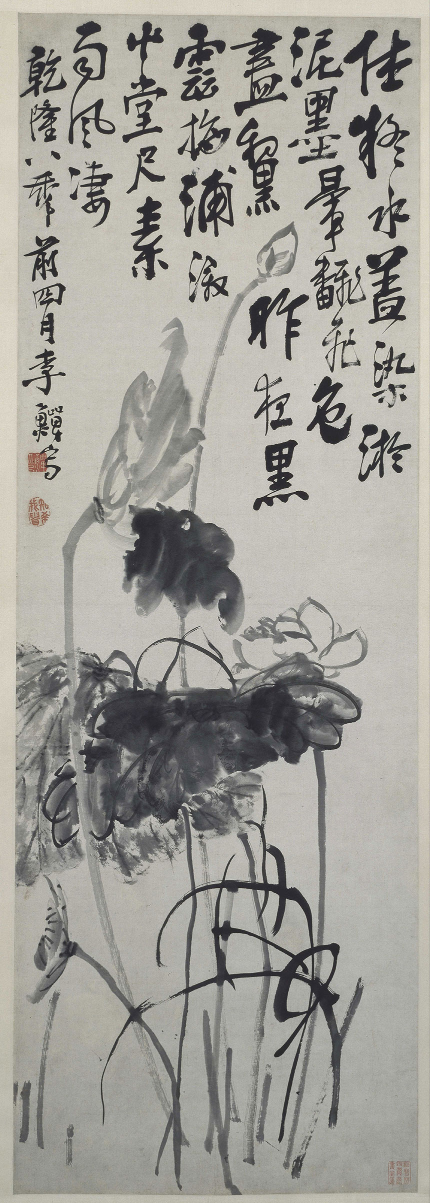 清·李鱓《荷花图》
46.1x180.9cm 纸本水墨 故宫博物院藏