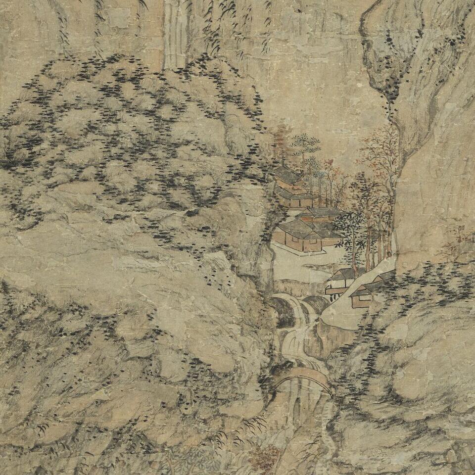 明·陆治《仿王蒙林壑消闲图》
纸本 立轴 设色 136.5x35.7厘米
台北故宫博物院藏