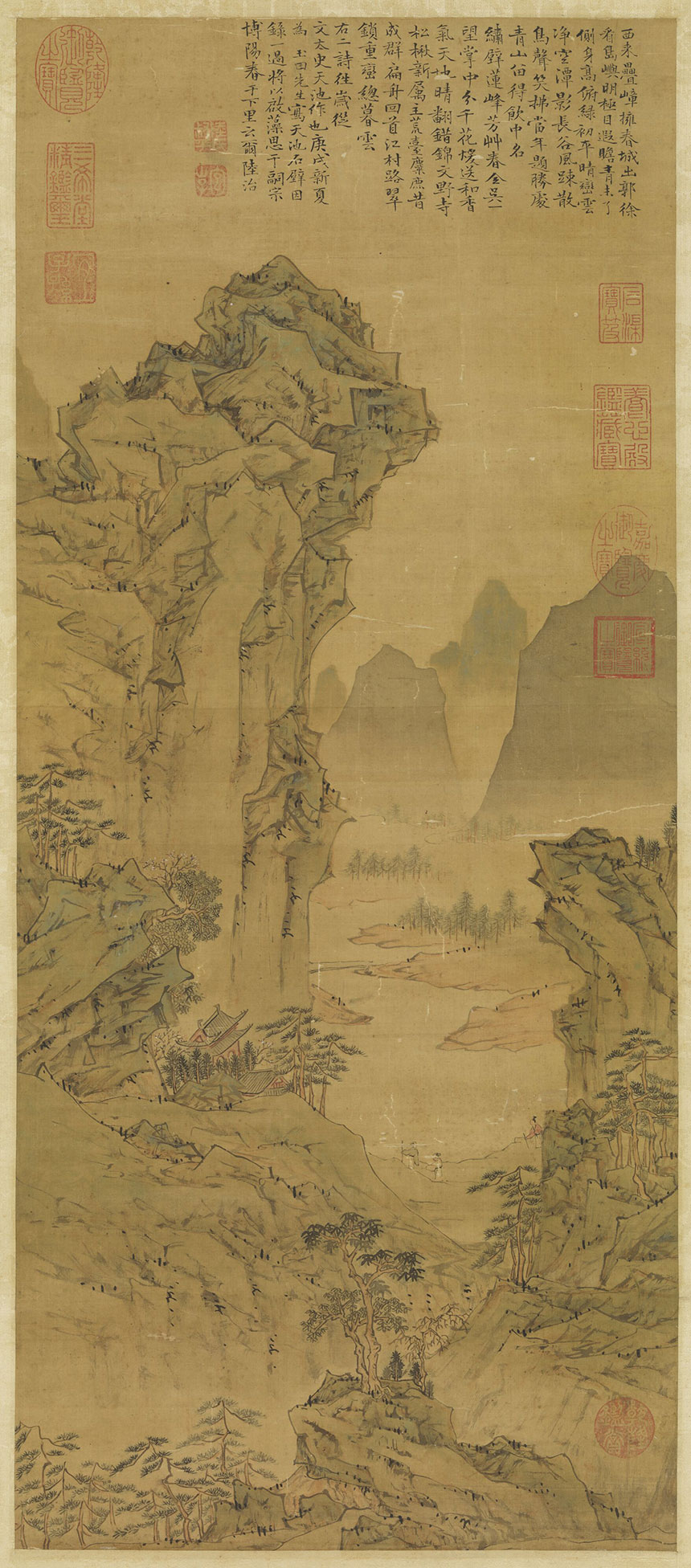 明·陆治《天池石壁轴》
绢本 立轴 设色 70.6x30.3厘米
台北故宫博物院藏