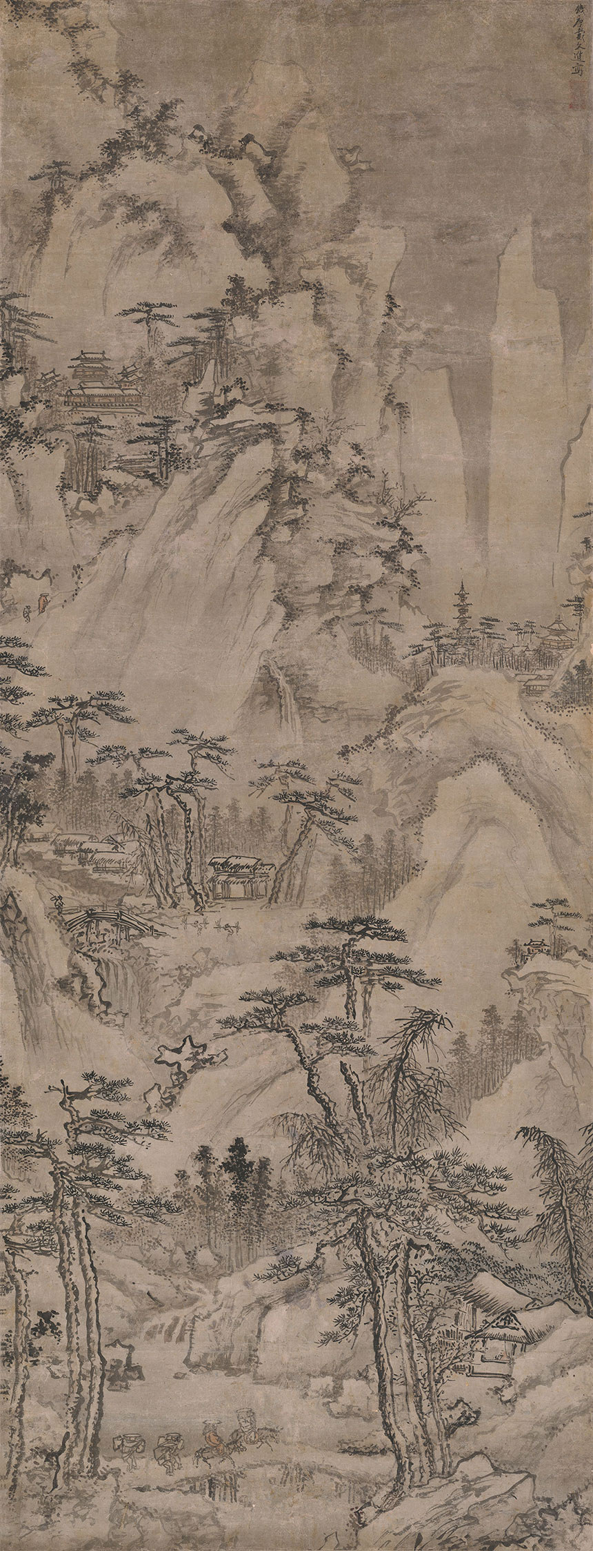 [明] 戴进《雪山旅行图》

纸本 立轴 浅绛 246x96 厘米

旅顺博物馆藏