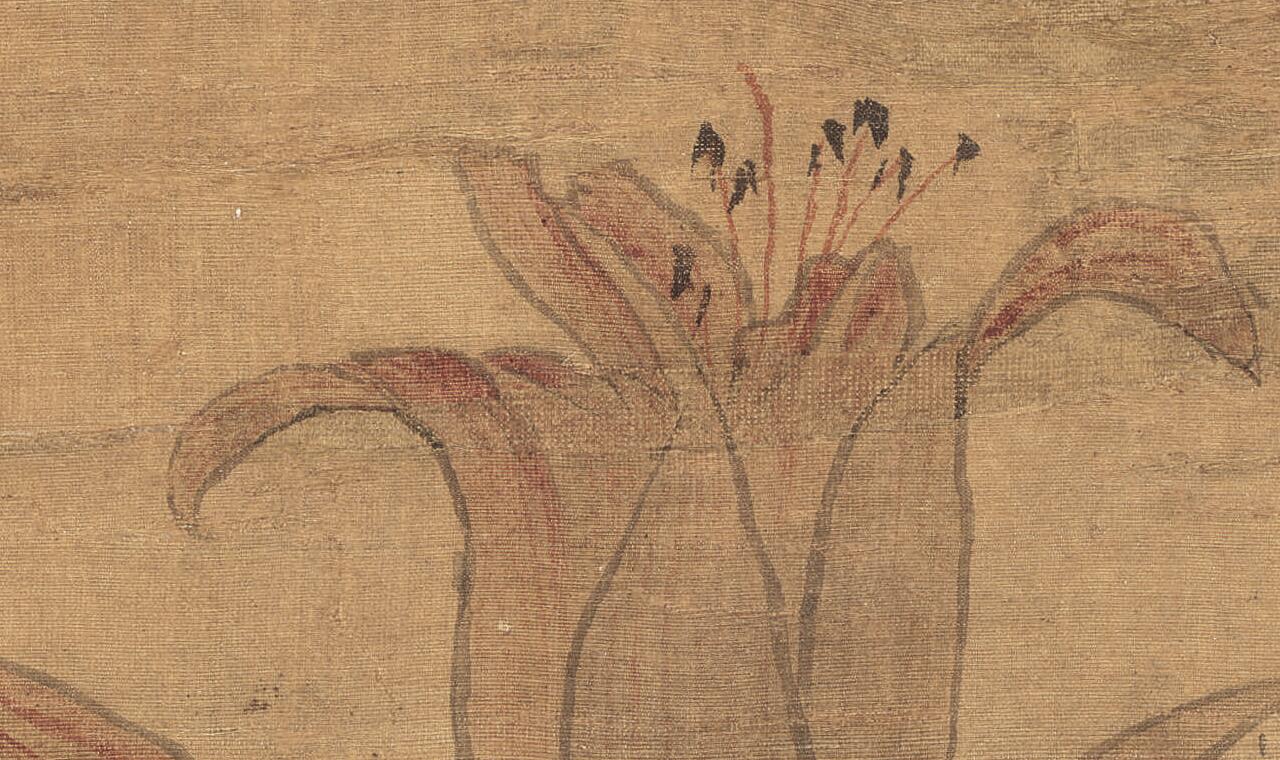 《椿萱图》是明代画家沈周创作的绢本设色画，纵171.4厘米，横93.6厘米，现藏于安徽博物馆。