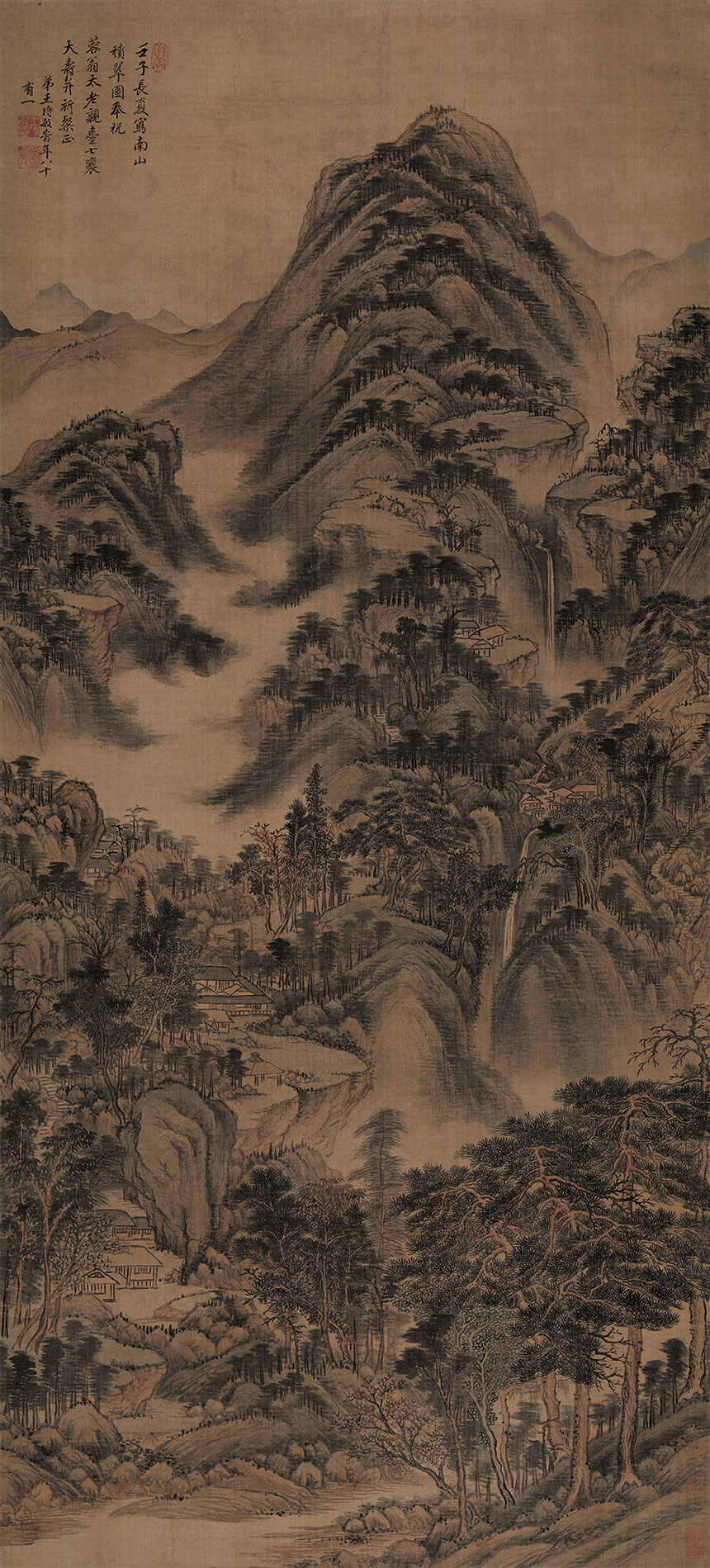 [清] 王时敏《南山积翠图》

立轴 绢本 设色 147.1x66.4厘米

辽宁省博物馆藏

