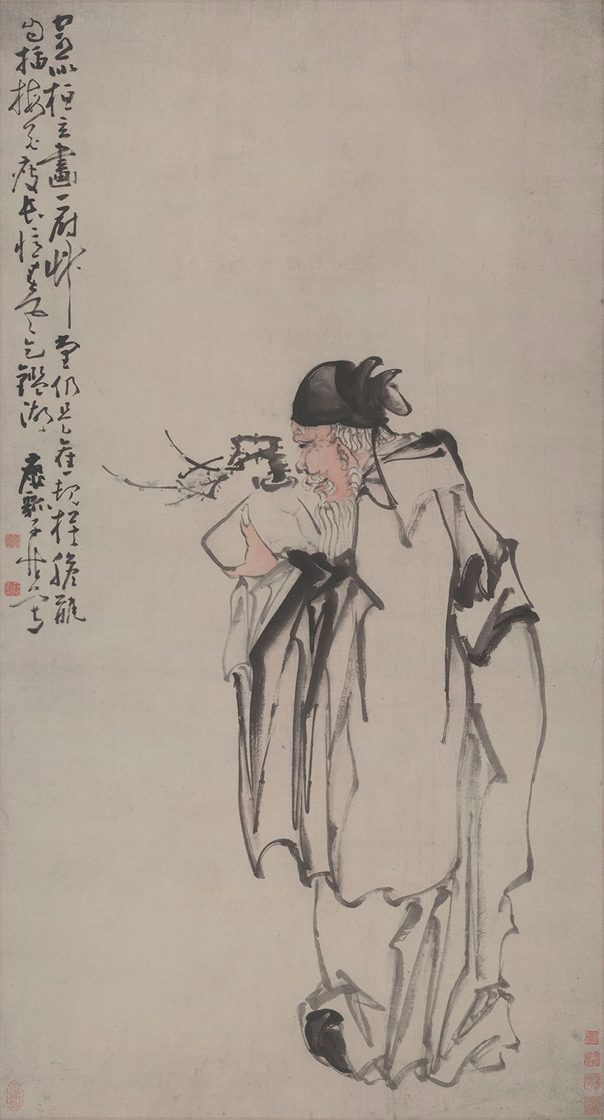 [清] 黄慎《捧梅图》
纸本 立轴 浅设色 124x65 厘米

辽宁省博物馆藏